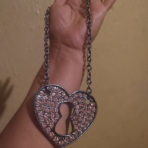 Heart-Shaped Silver Necklace with Pink Accents